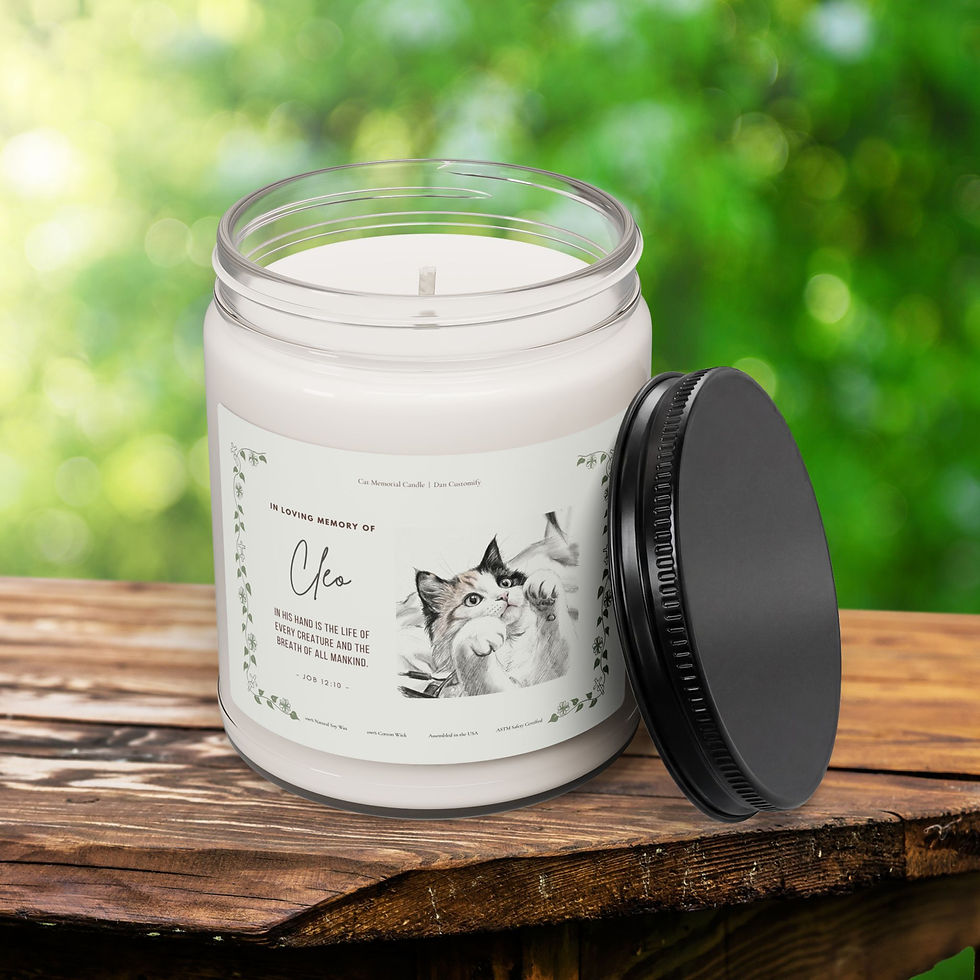 Custom Cat Memorial Candle – Bible Verse & Sketch Portrait Split-Design