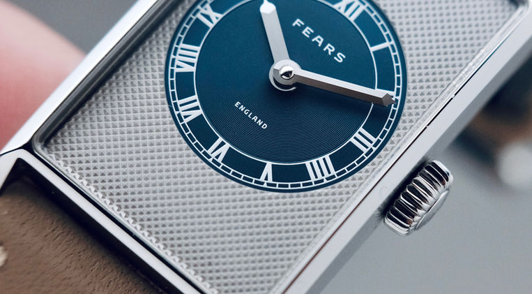 Fears Arnos Pewter Blue Review Rectangular Dress Watch