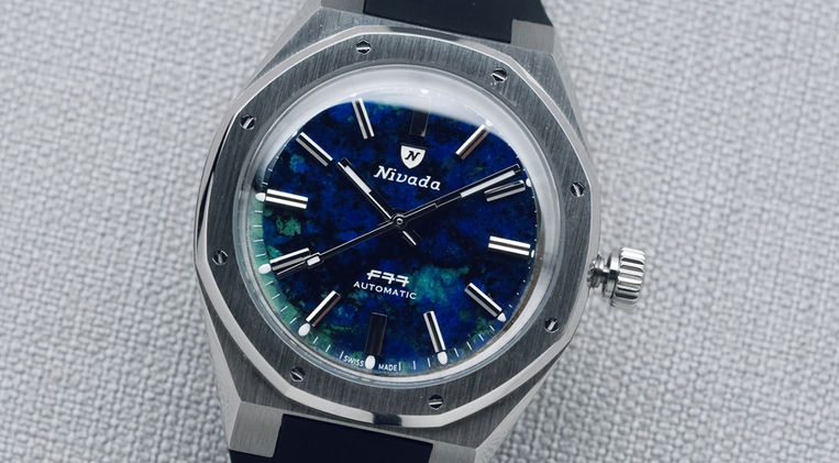 Nivada Grenchen F77 MKII 100th Anniversary Azurite Review Swiss Made Watch Mainspring Watch Magazine Stone Dial Integrated Bracelet Sports Watch