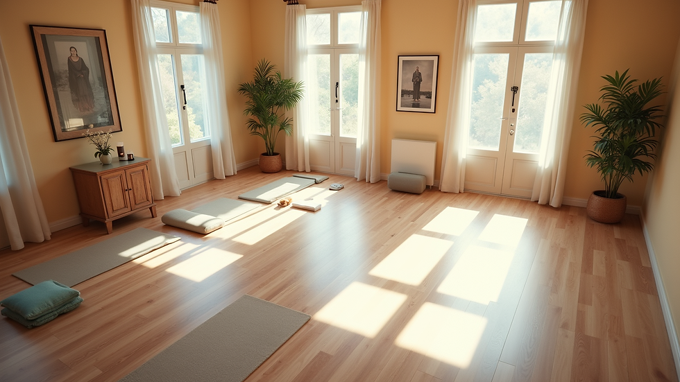high angle view of a calm yoga studio with natural light