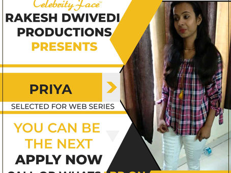 Priya is Selected for the Celebrity Face Short Video Shoot.