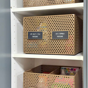 Kids medicine organized in cabinets in Neat Method Perforated Bins