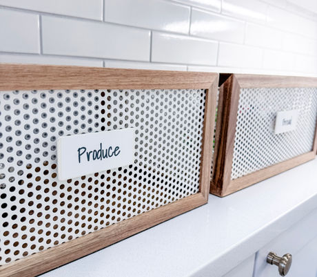 Produce and bread organized in labeled Neat Method baskets by KO Luxury Organizing in Hilltop, Denver, CO