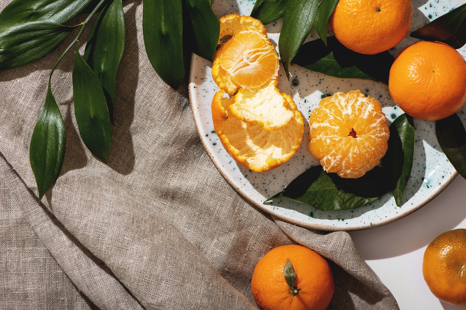 Fresh citrus on linen