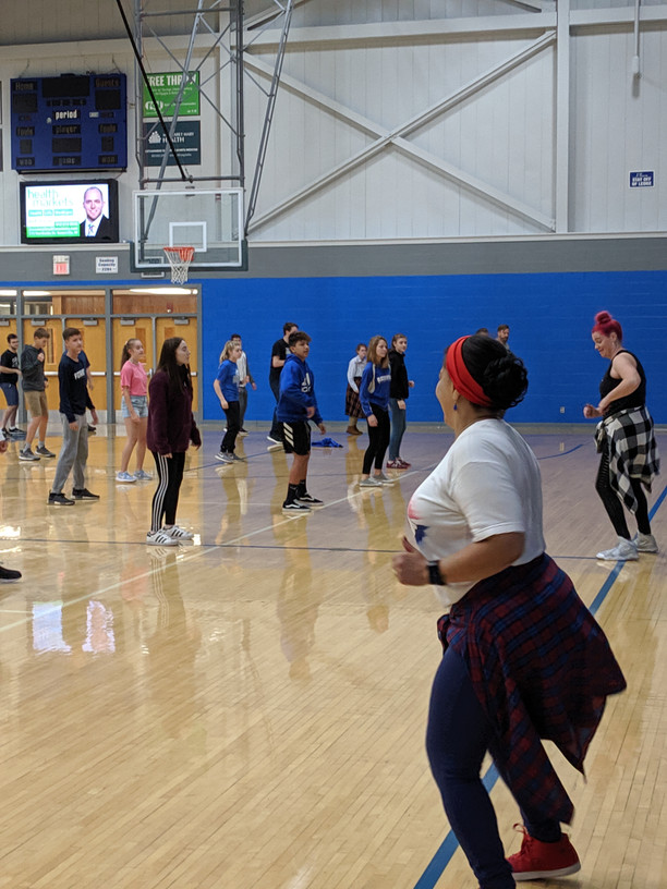 Mayra Adams and Laura Ault visit Batesville High School