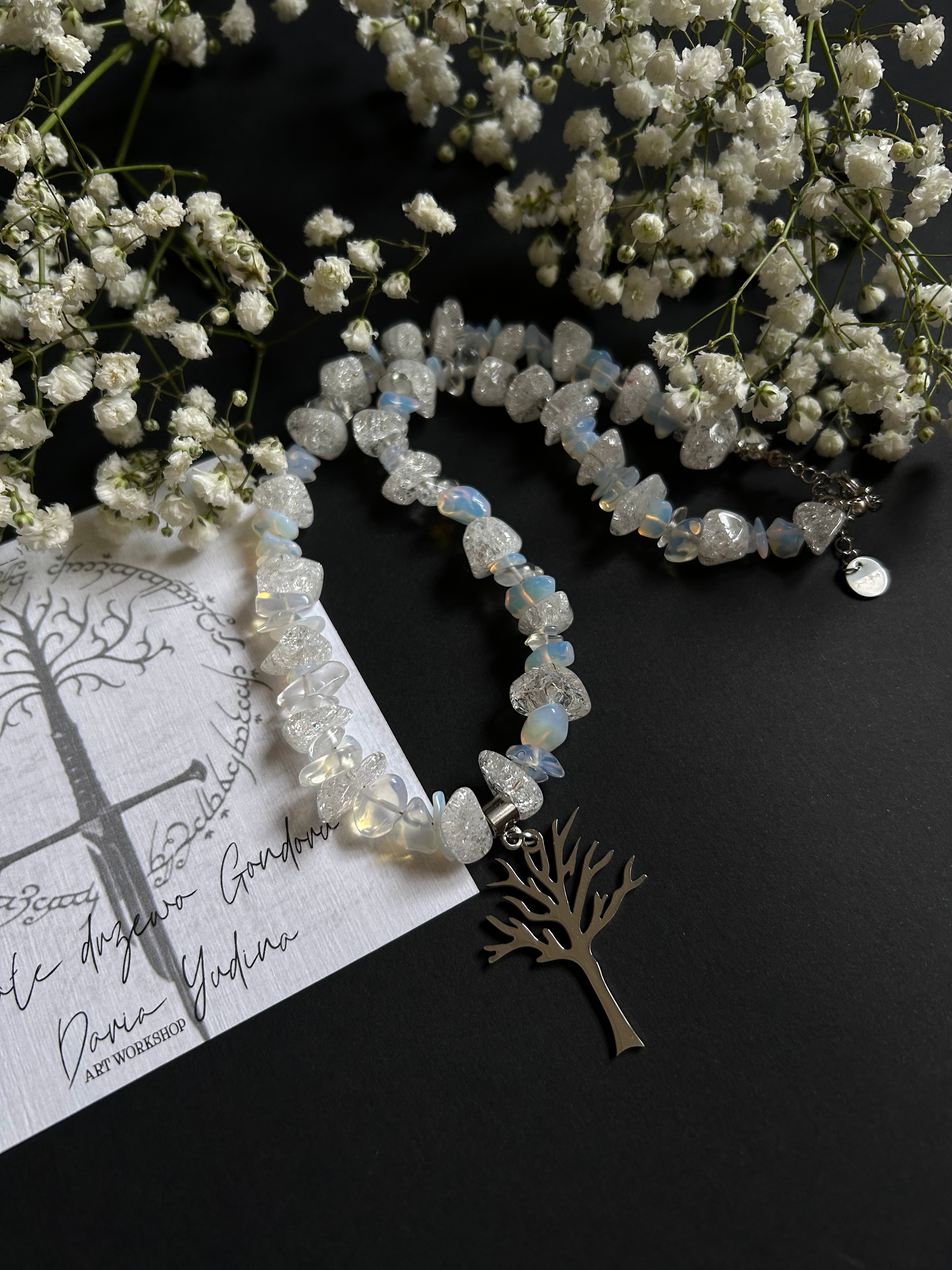 Naszyjnik z kamieni naturalnych "Białe drzewo Gondoru"