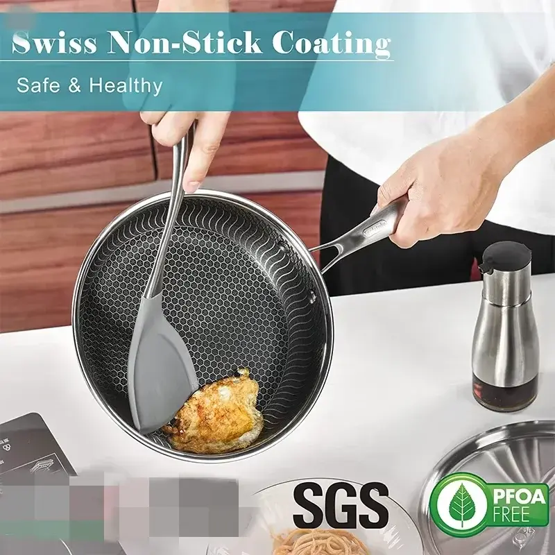 Miniature : LMETJMA Stainless Steel Frying Pan Nonstick Honeycomb