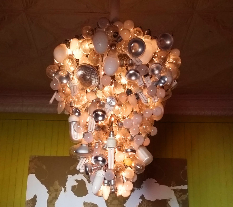 Chandelier out of recycled light bulbs