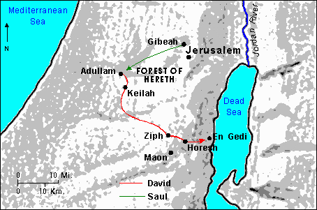 Poole's Outline of 1 Samuel 23: On the Run from Saul