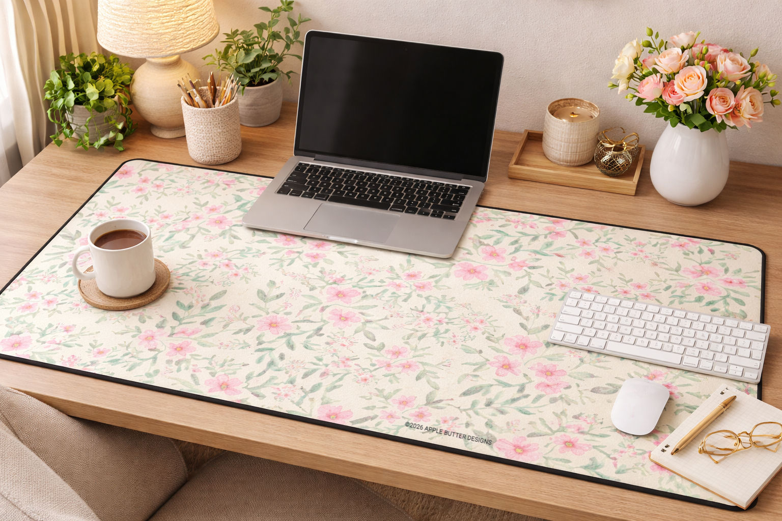 Blushing Blooms Desk Mat