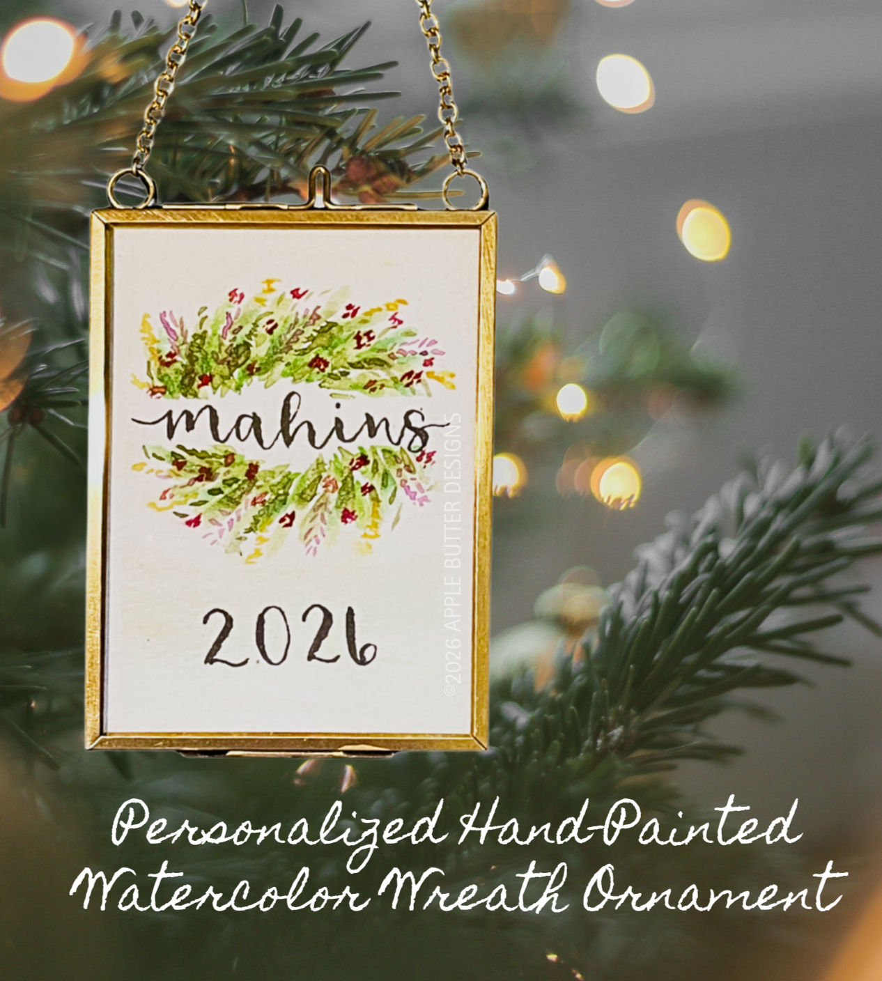 Personalized Watercolor Wreath Ornaments