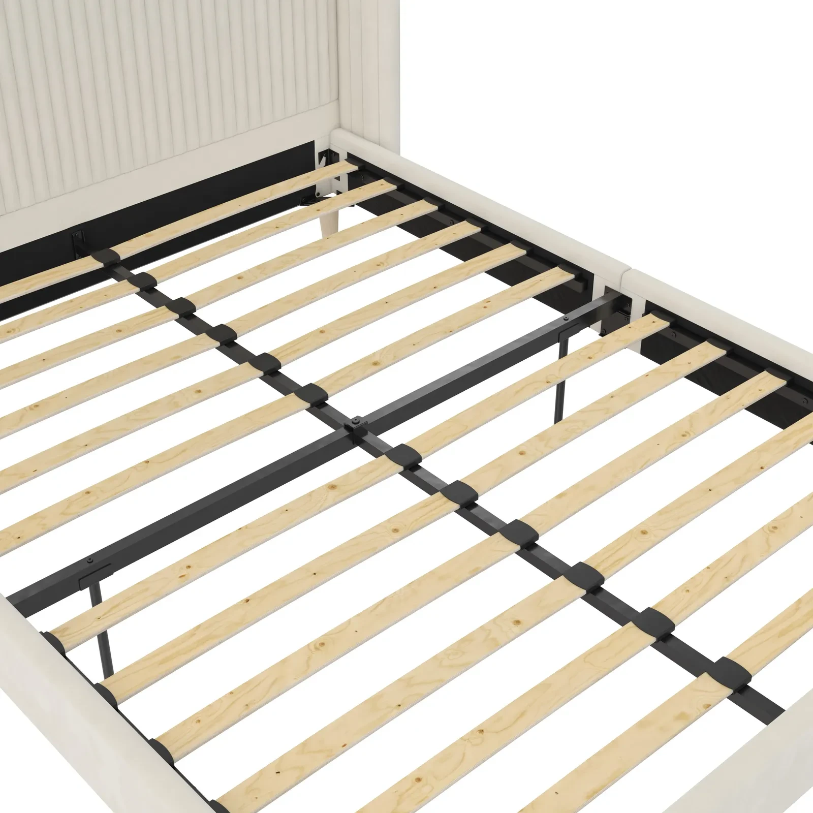 Frame showing slatted bed base and metal supports