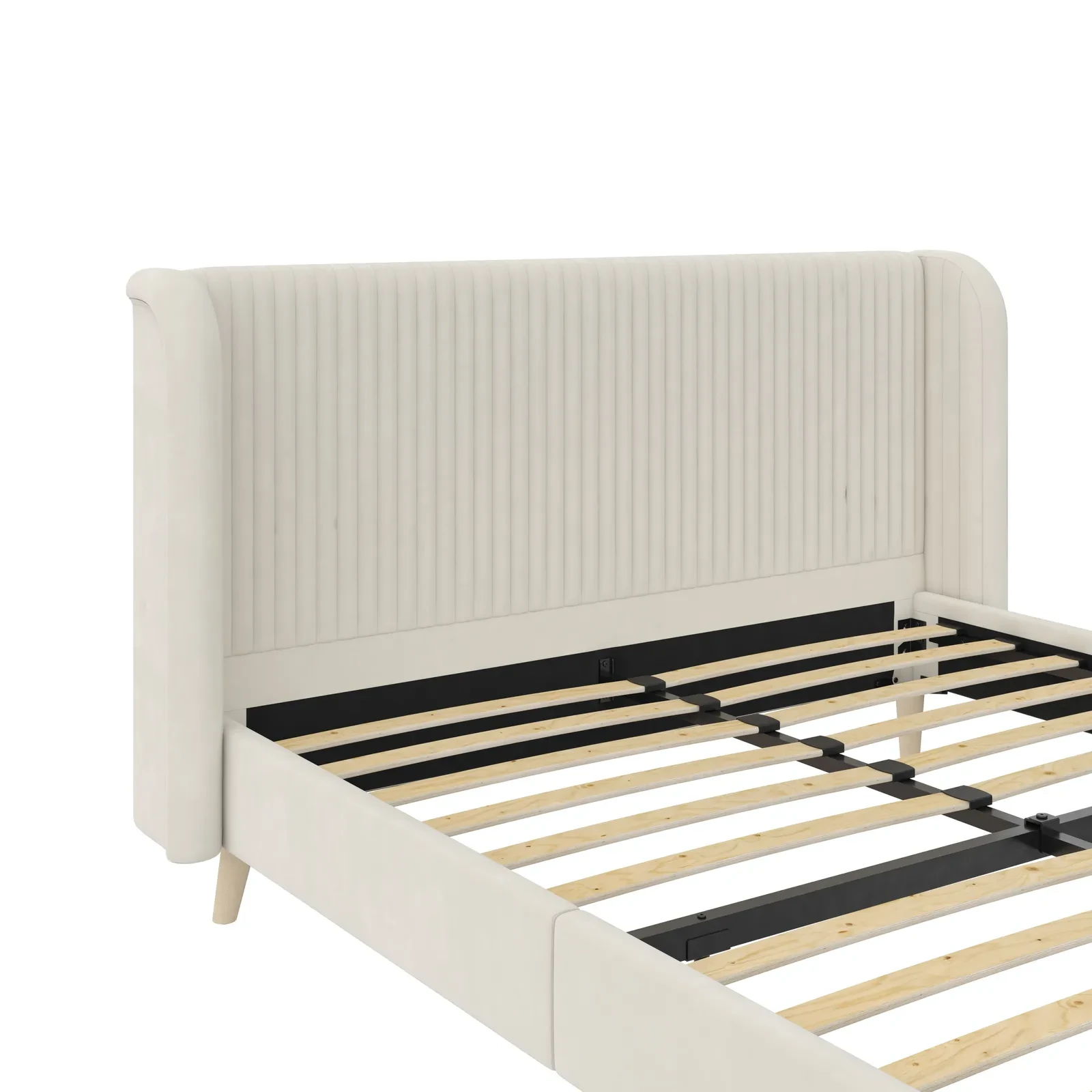 Close-up of headboard and slatted bed frame