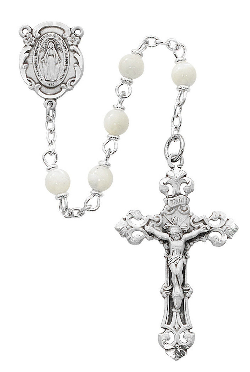 Sterling Silver Genuine Mother of Pearl Rosary beads