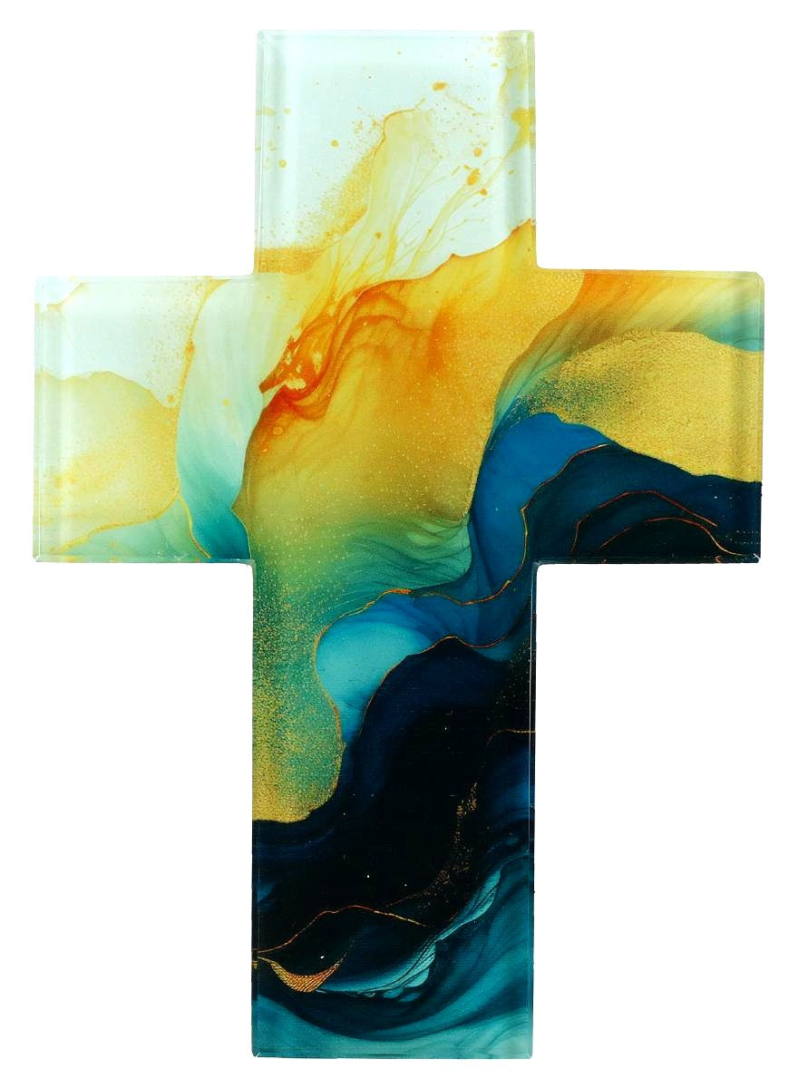 Glass Cross decorated with printed colours