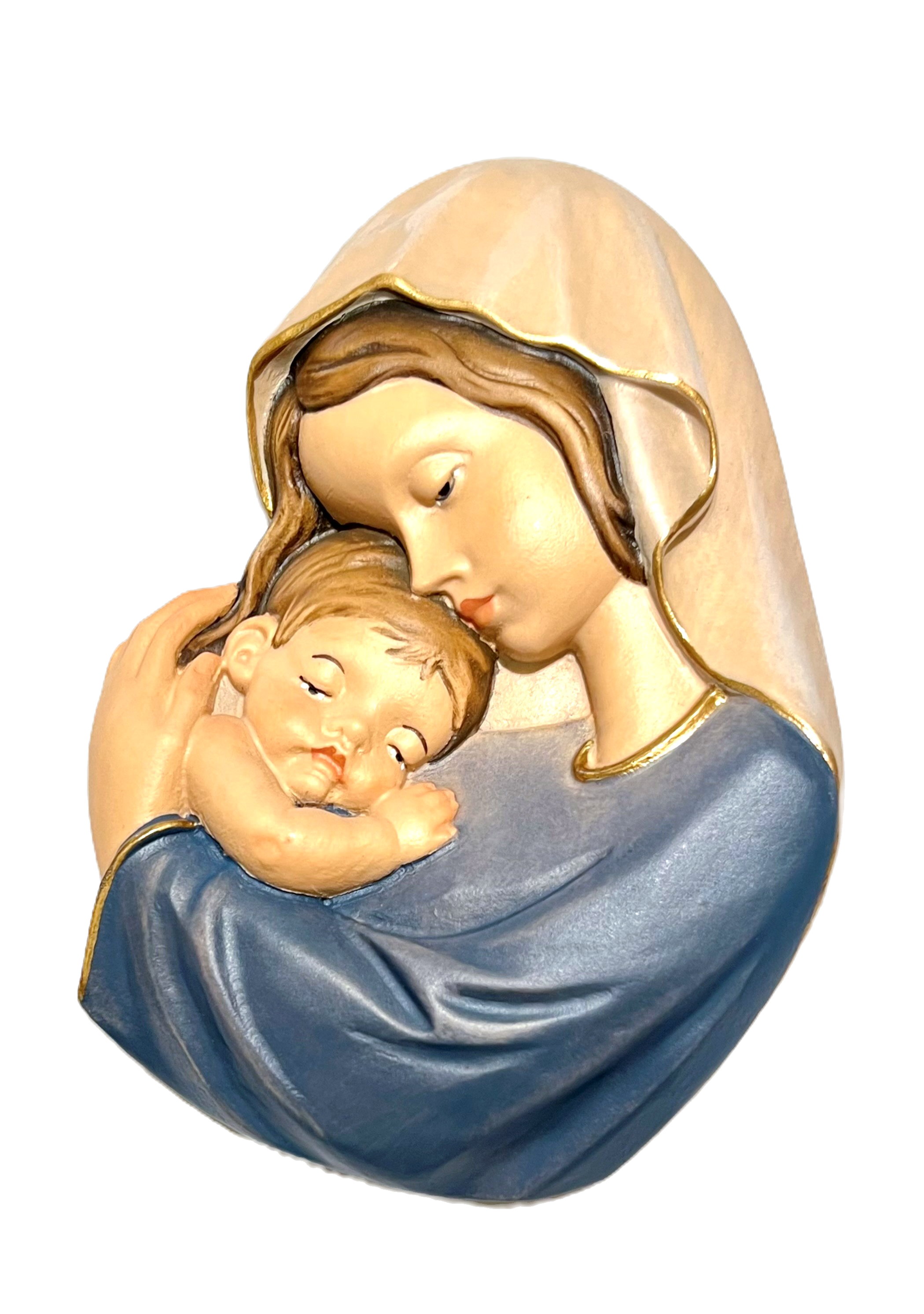 Wood Carved Our Lady and Child Jesus Relief - Small