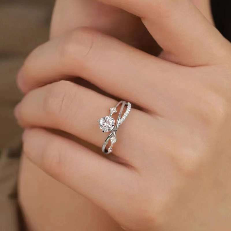 Thumbnail: GFA54 Adjustable Proposal Silver Diamond Ring (with Box)
