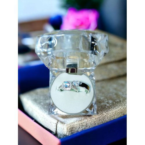 Thumbnail: Adjustable Couples Silver Diamond Wedding Ring Set