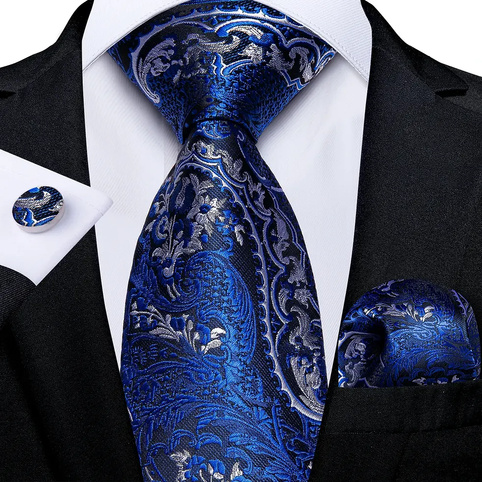 Thumbnail: 160cm Length Men's Tie Set Handkerchief Cufflinks Wedding Party Accessories Neck