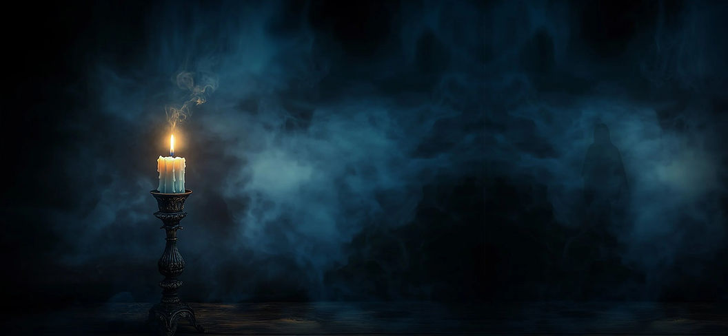 Mist blue background with burning candle