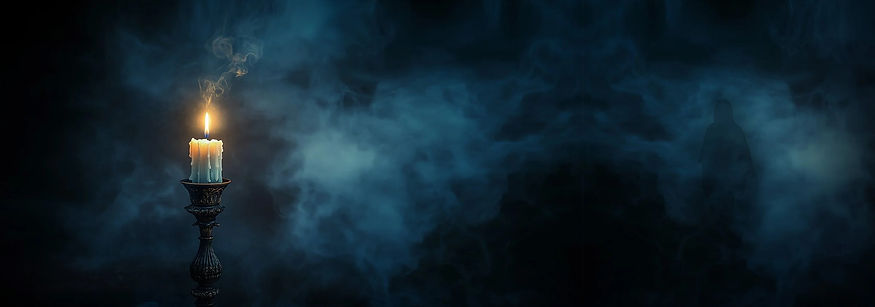 Mist blue background with burning candle