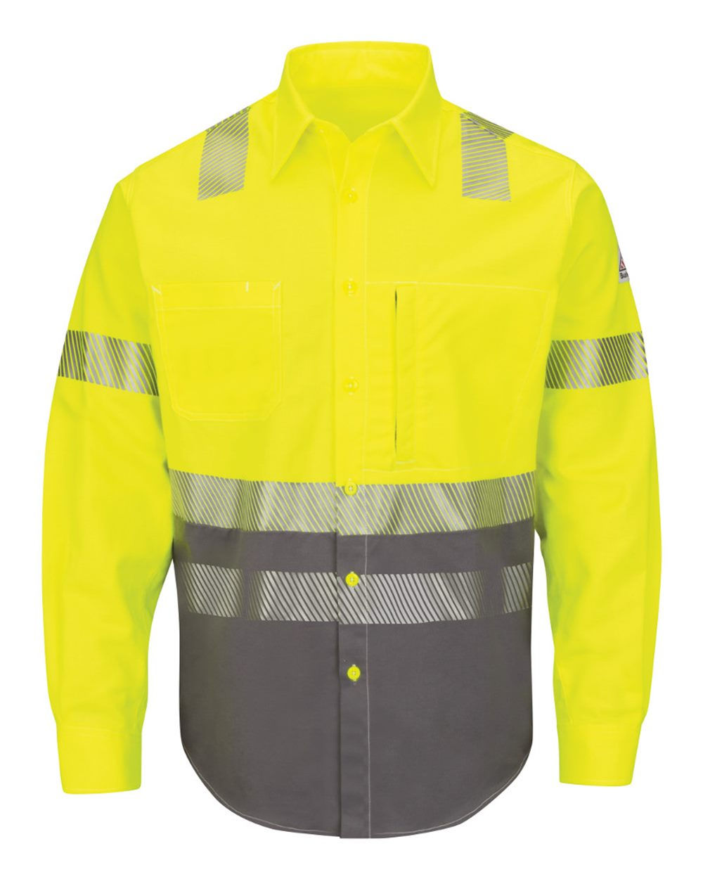 Bulwark SLB4H FR Hi-Vis Color Block Uniform Shirt in Hi-Vis Yellow