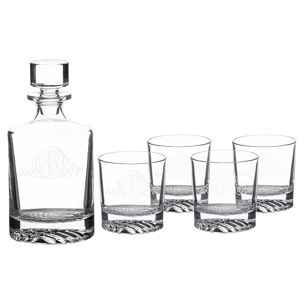 Polar Camel 850 mL Round Glass Decanter Set with Four Rocks Glasses in