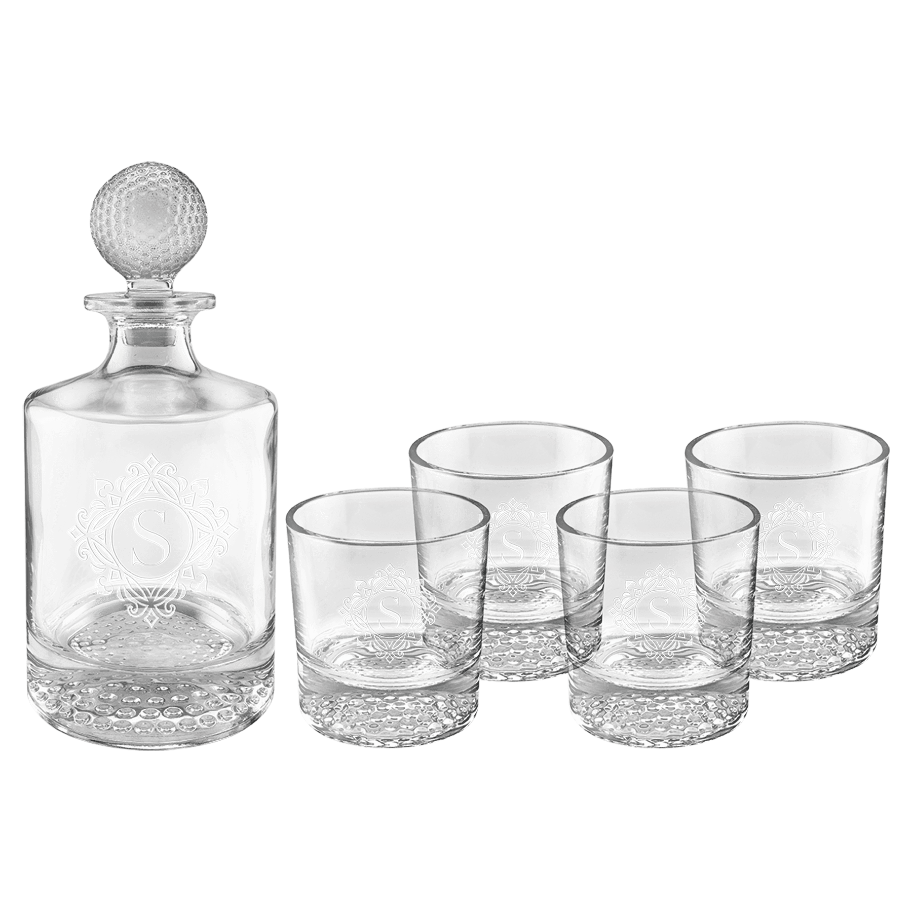 Engraved Polar Camel Golf Decanter Set with Four Golf Rocks Glasses