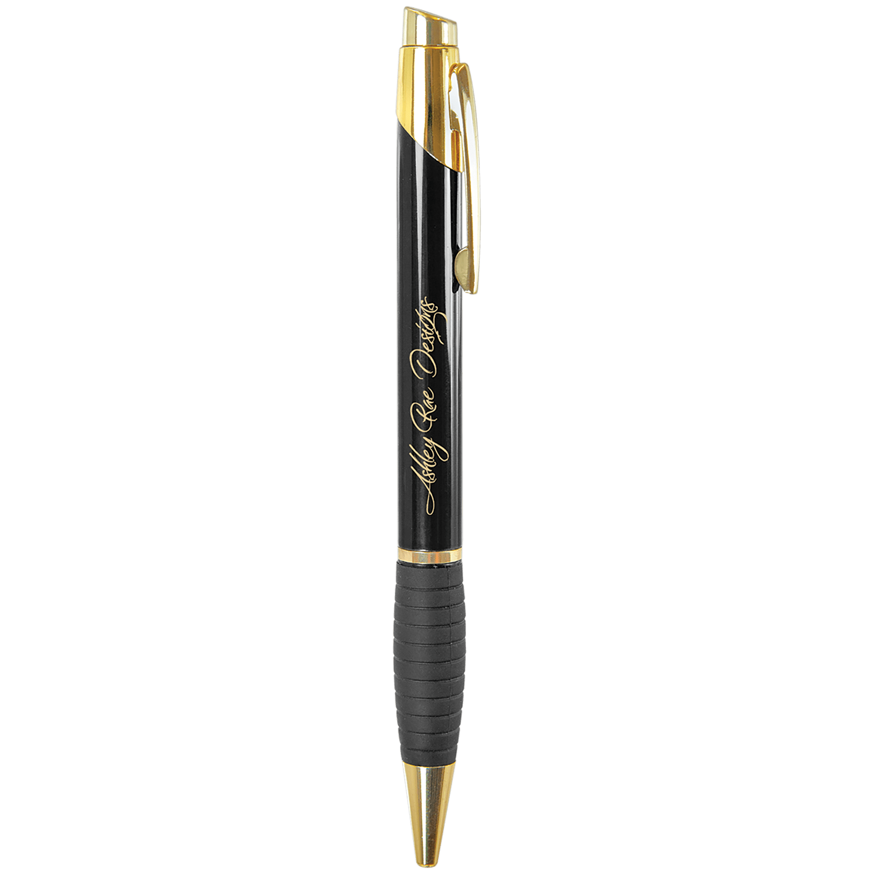 Engraved Brass Ballpoint Pen with Gripper - Black