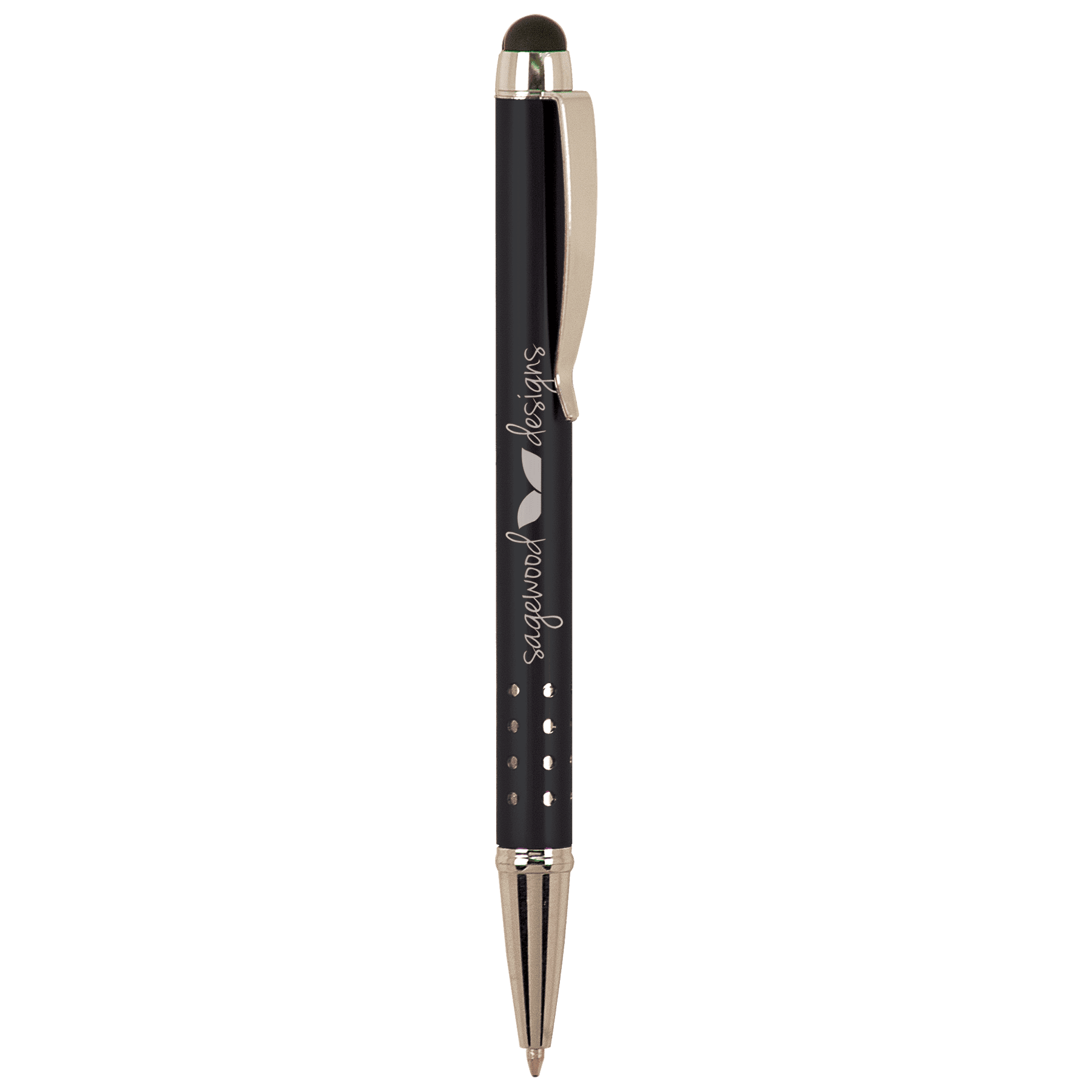 Engraved Metal Pen with Stylus - Black