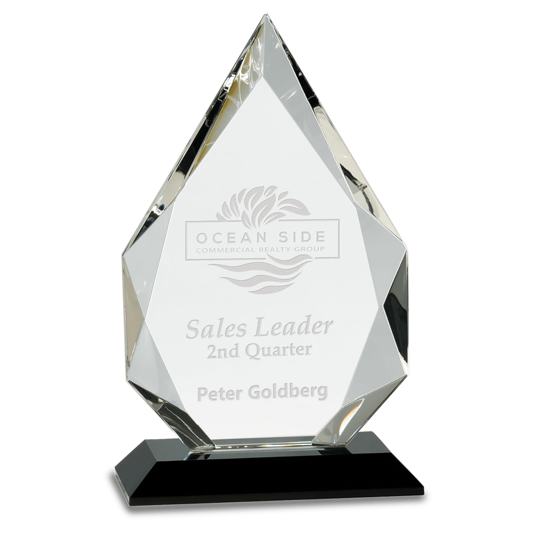 Engraved Diamond Crystal Award on Pedestal – 10" - Black