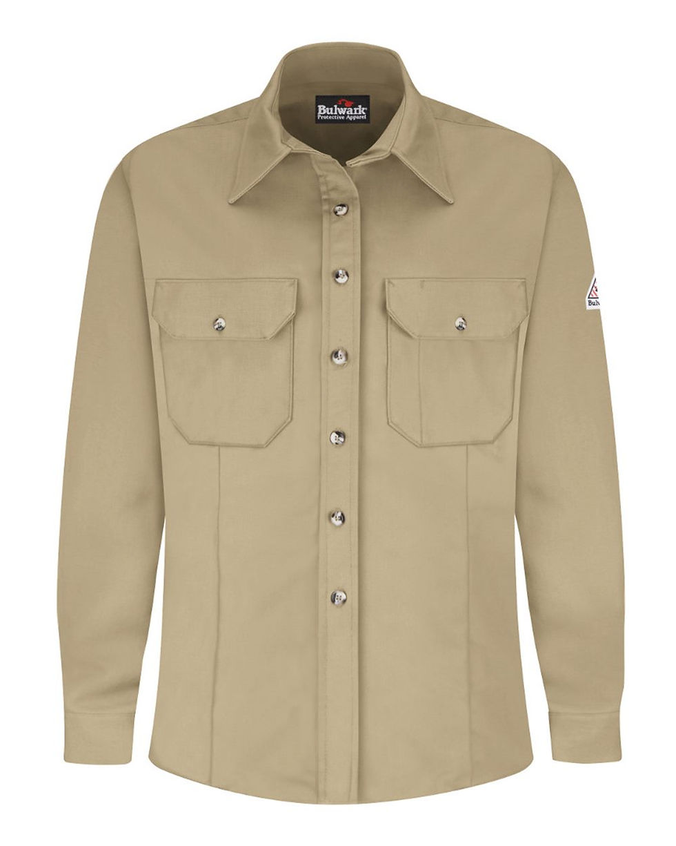 Bulwark SLU3 Women's FR Dress Uniform Shirt in Khaki