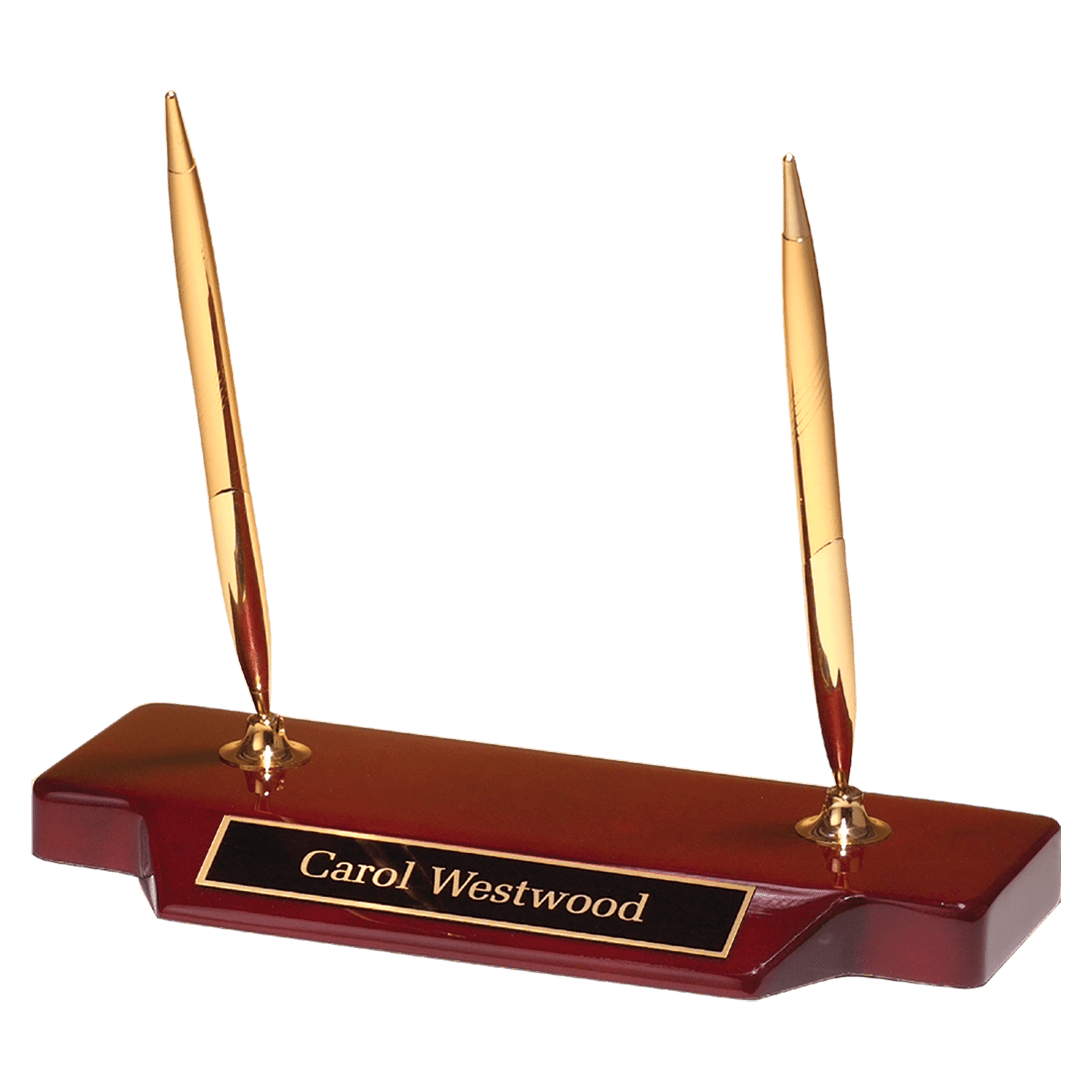 Engraved Double Pen Set on Rosewood Base