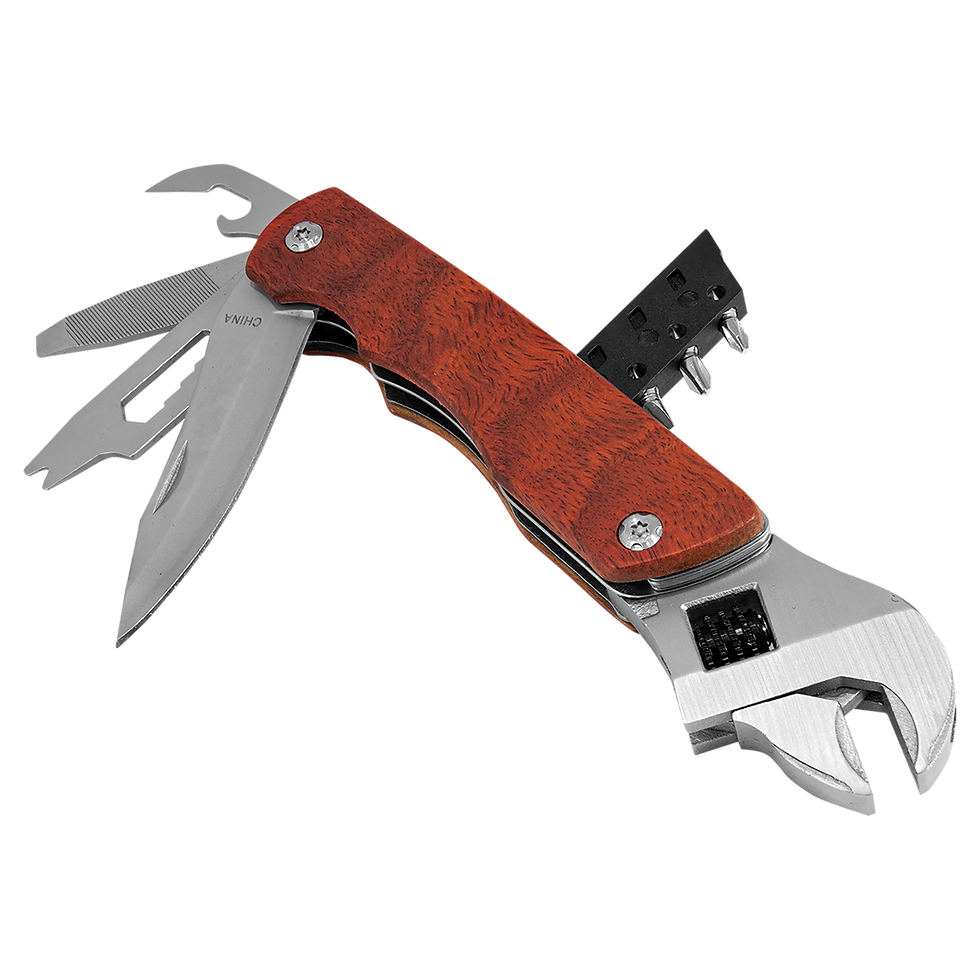 Thumbnail: Engraved 6 1/2" Wrench Multi-Tool with Wood Handle and Bag - Rosewood