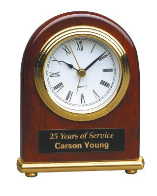 Engraved Rosewood Piano Finish Arch Desk Clock – 4" x 5"