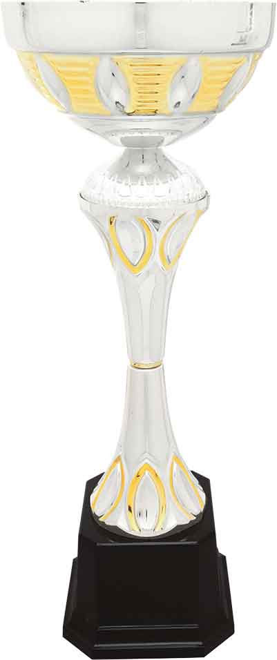 Engraved 15" Metal Cup Trophy - Silver/Gold Cup on Black Plastic Base
