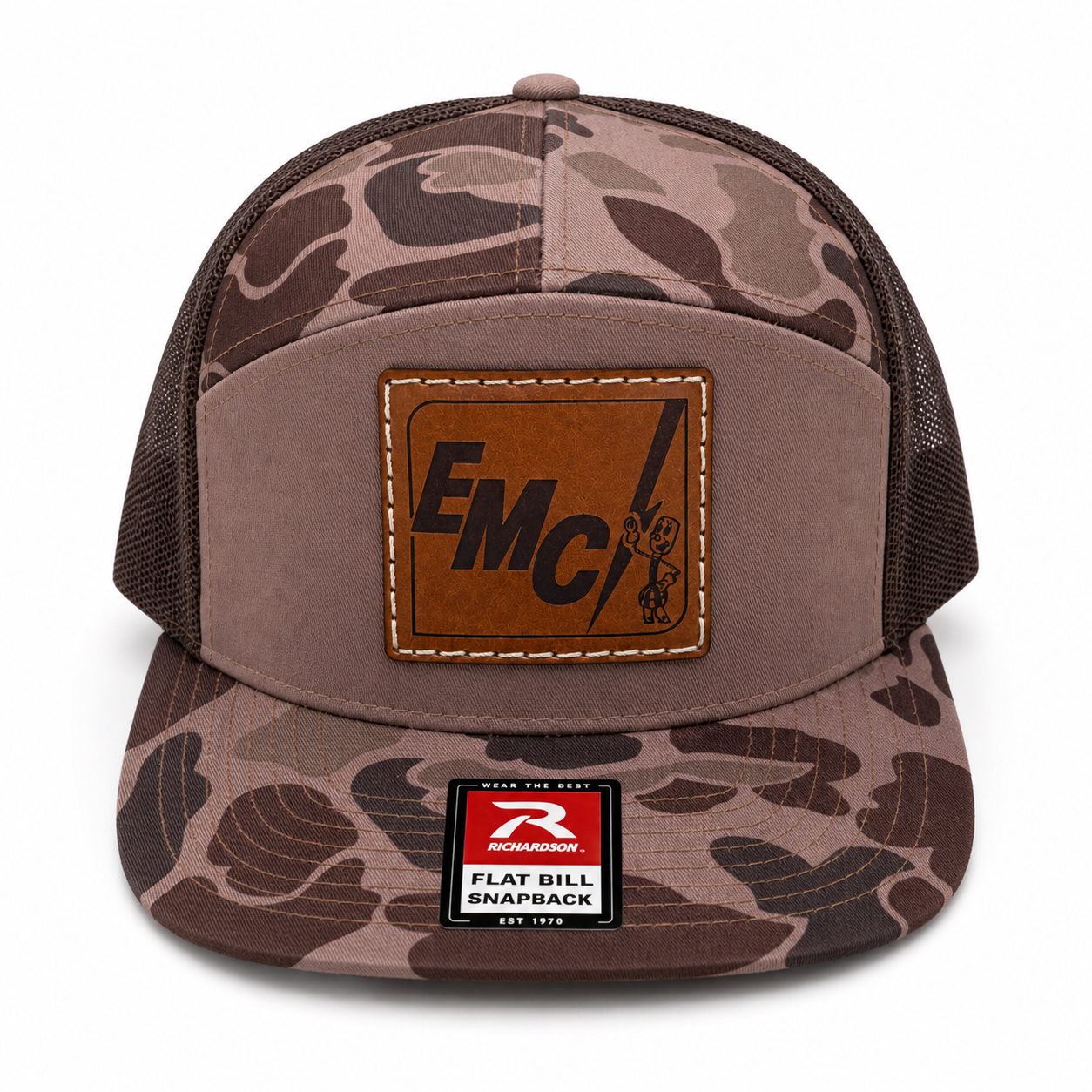 EMC Camo Leather Patch Hat – Richardson 112P / 168P Flat Bill Snapback – Union