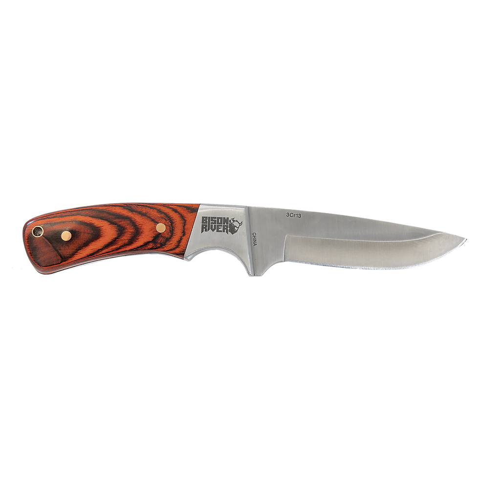 Engraved Bison River 7 3/4" Fixed Blade Knife with Leather Sheath - Pa