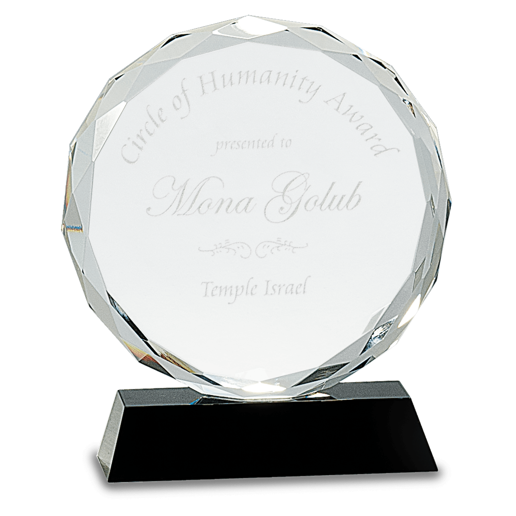 Engraved Round Facet Crystal Award on Pedestal – 7" - Black