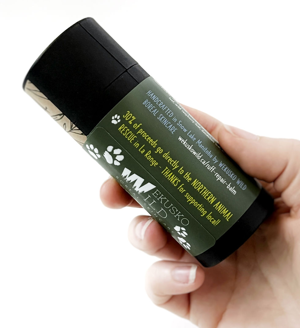 Thumbnail: ruff-repair™ dog balm natural organic ingredients, shea butter, plantain, donations to charity made in Manitoba Canada