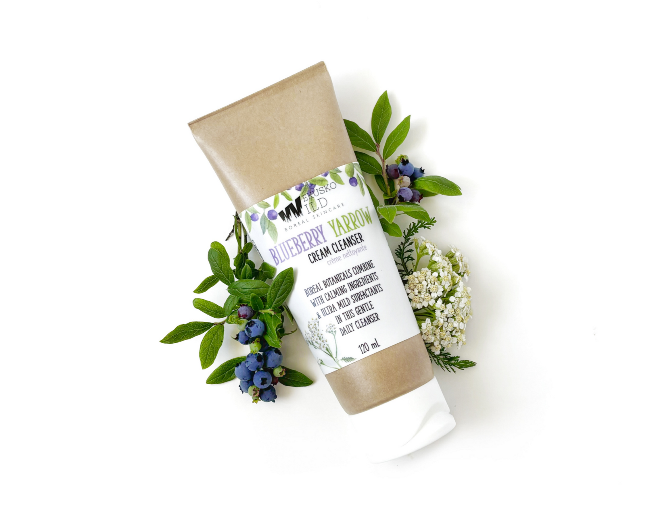 blueberry yarrow gentle daily cream cleanser, natural ingredients, sensitive skin safe and low pH, made in Manitoba Canada