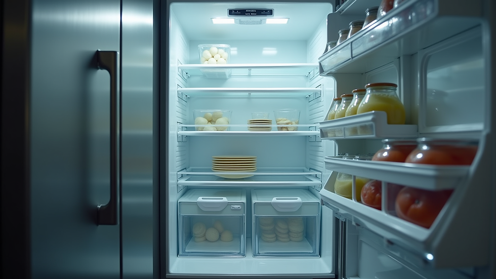 Eye-level view of a Viking refrigerator interior with organized shelves