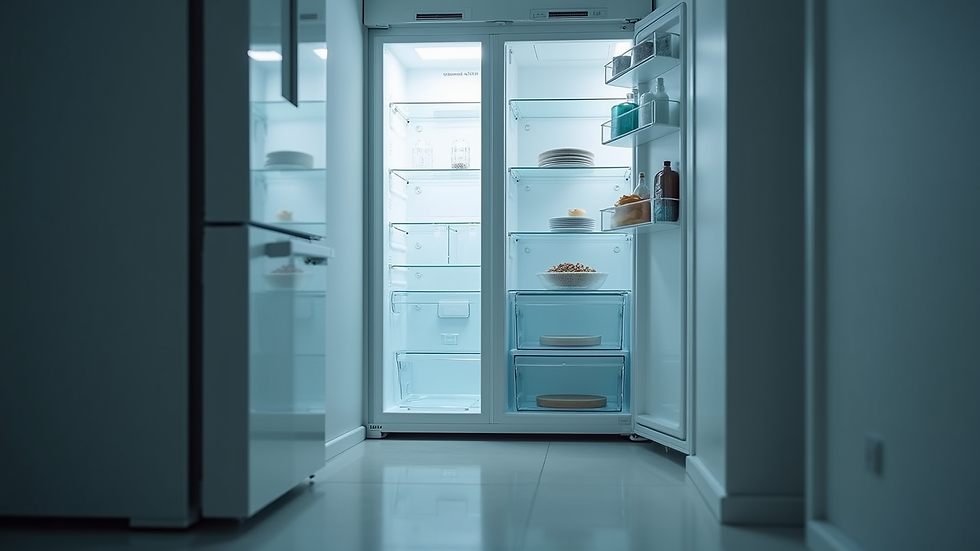 Eye-level view of a True refrigerator with the door open showing organized shelves