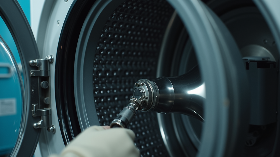 Close-up view of a dryer drum being repaired