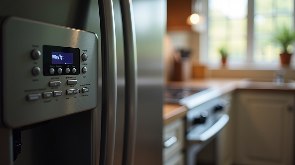 Close-up view of a KitchenAid refrigerator control panel