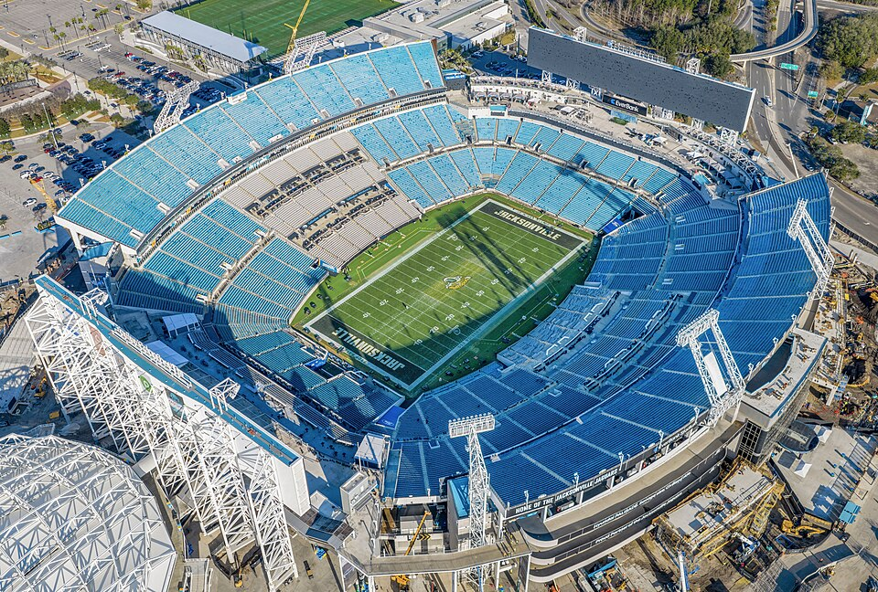 EverBank Stadium in Jacksonville, Florida, pictured in January 2026 after a Playoff loss. It is home to the Jacksonville Jaguars of the National Football League (NFL)
