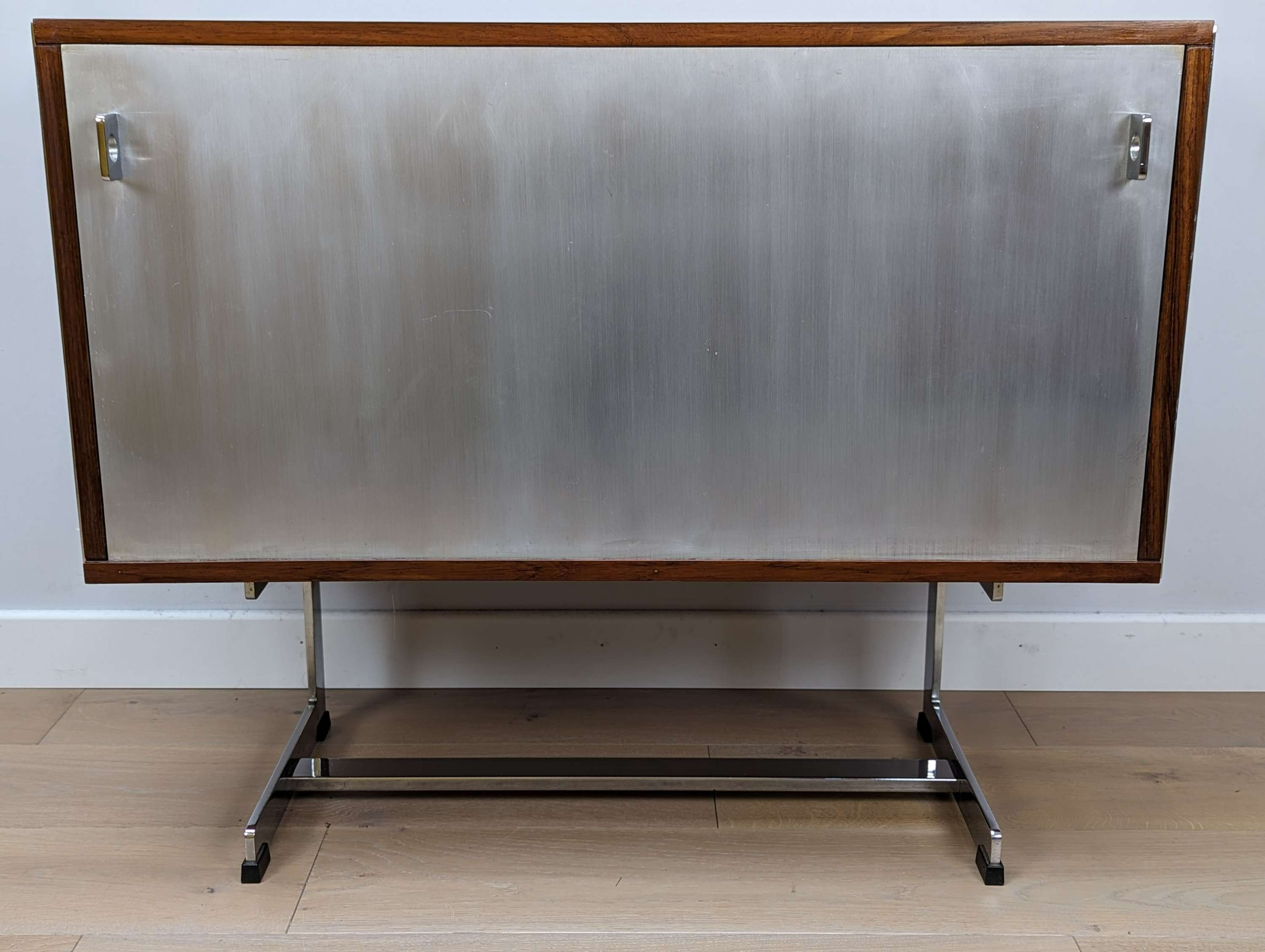 Compact rosewood Merrow Associates credenza/sideboard with aluminium front