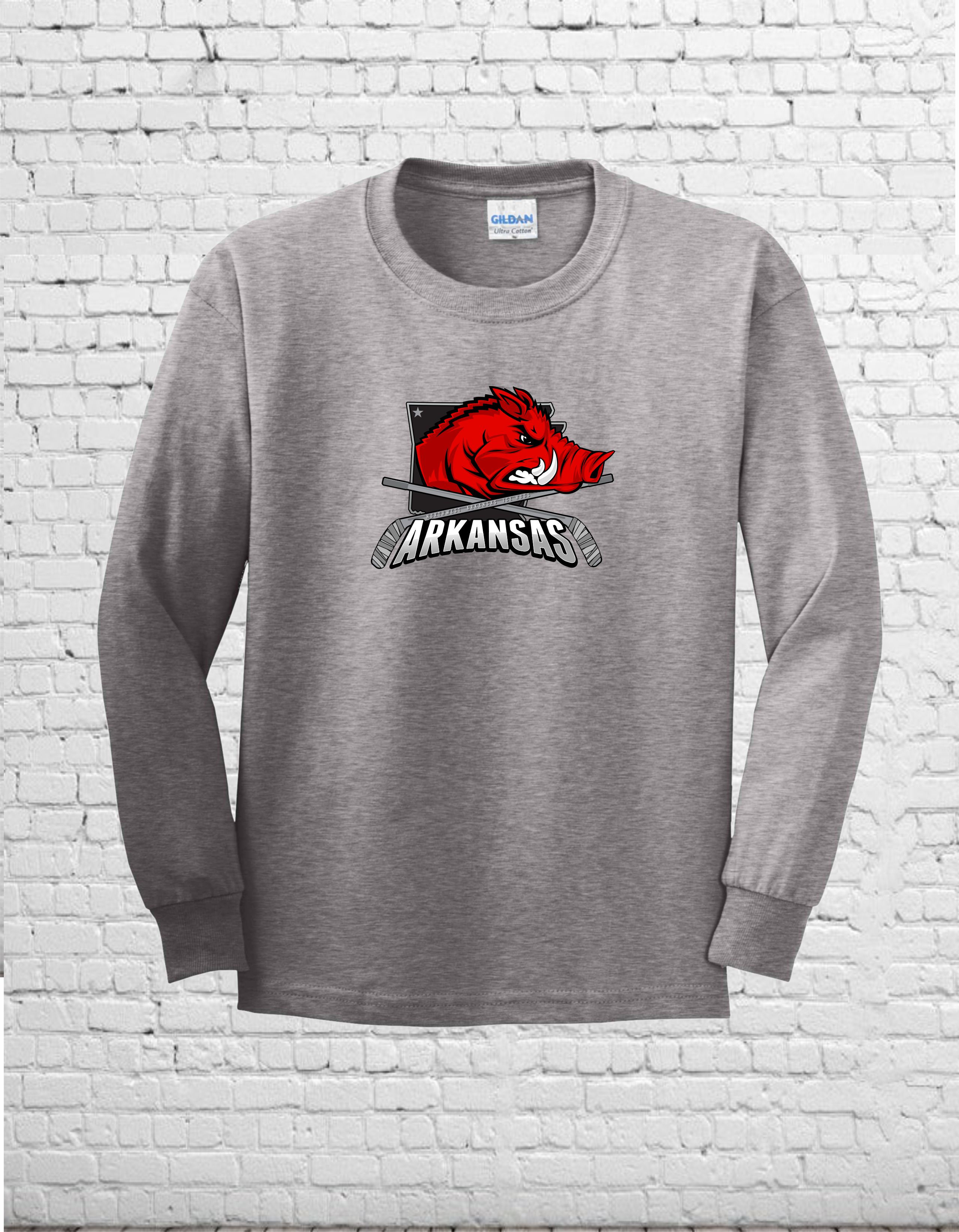 YOUTH - GREY LONG SLEEVE GILDAN ULTRA COTTON