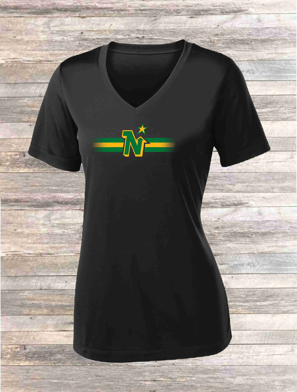 Thumbnail: LADIES BLACK V-NECK DRI FIT SPORT TEK SHORT SLEEVE TEE