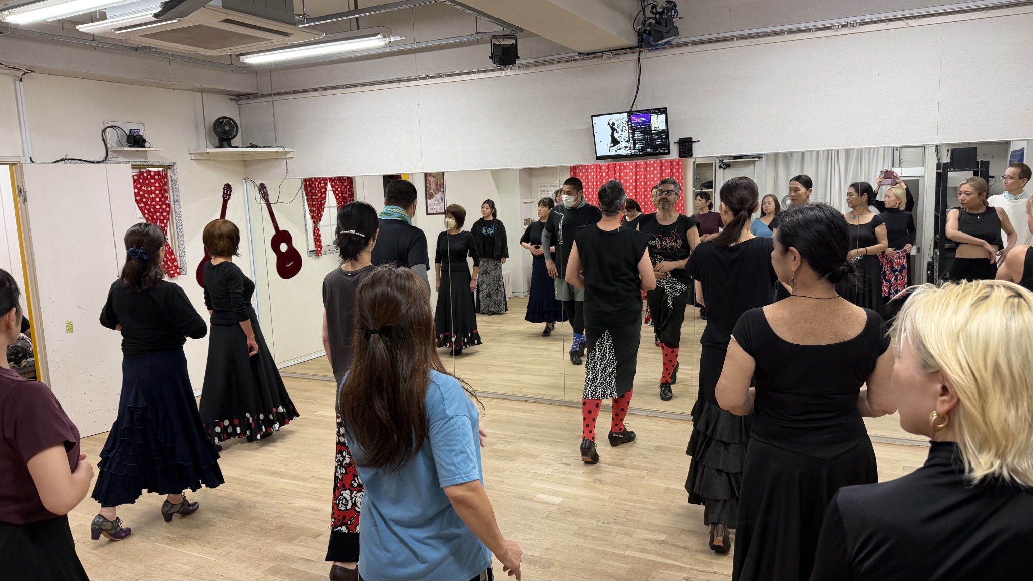 学员在镜子前练习 Sevillanas
